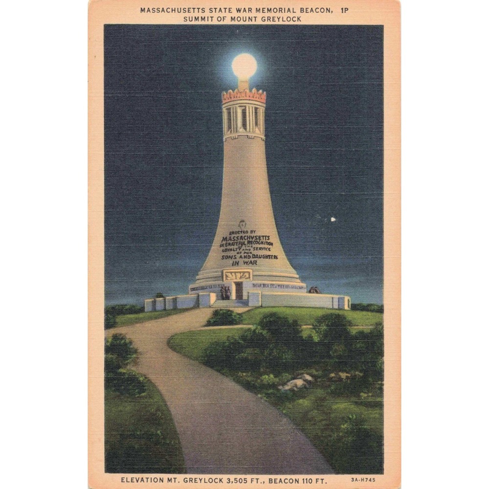 Vintage Massachusetts State War Memorial Beacon Mount Greylock Linen Postcard VG - Picture 1 of 2